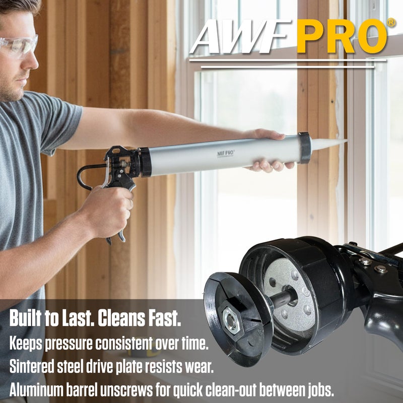 AWF PRO Sausage Caulking Gun, 20 oz Foil Pack and 10 oz Cartridge Convertible, 18:1 Thrust Ratio, Aluminum Barrel, Includes 3 Tips - Image 3